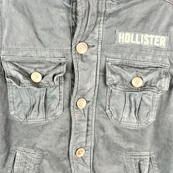 HOLLISTER | 🧥Navy Blue Brown Worn Washed Trim Furry Lining Utility Jacket Coat - Picture 10 of 14